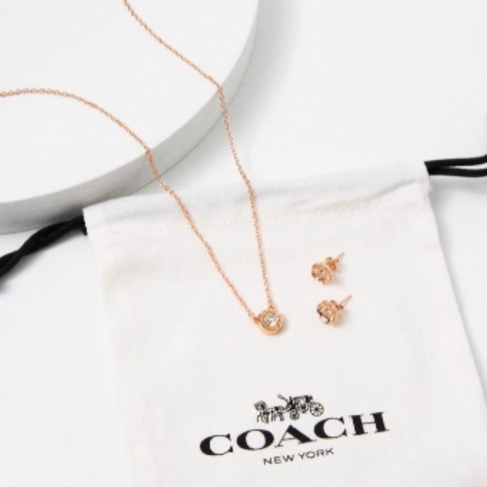 Coach Rose Gold Necklace and Stud Earrings Set